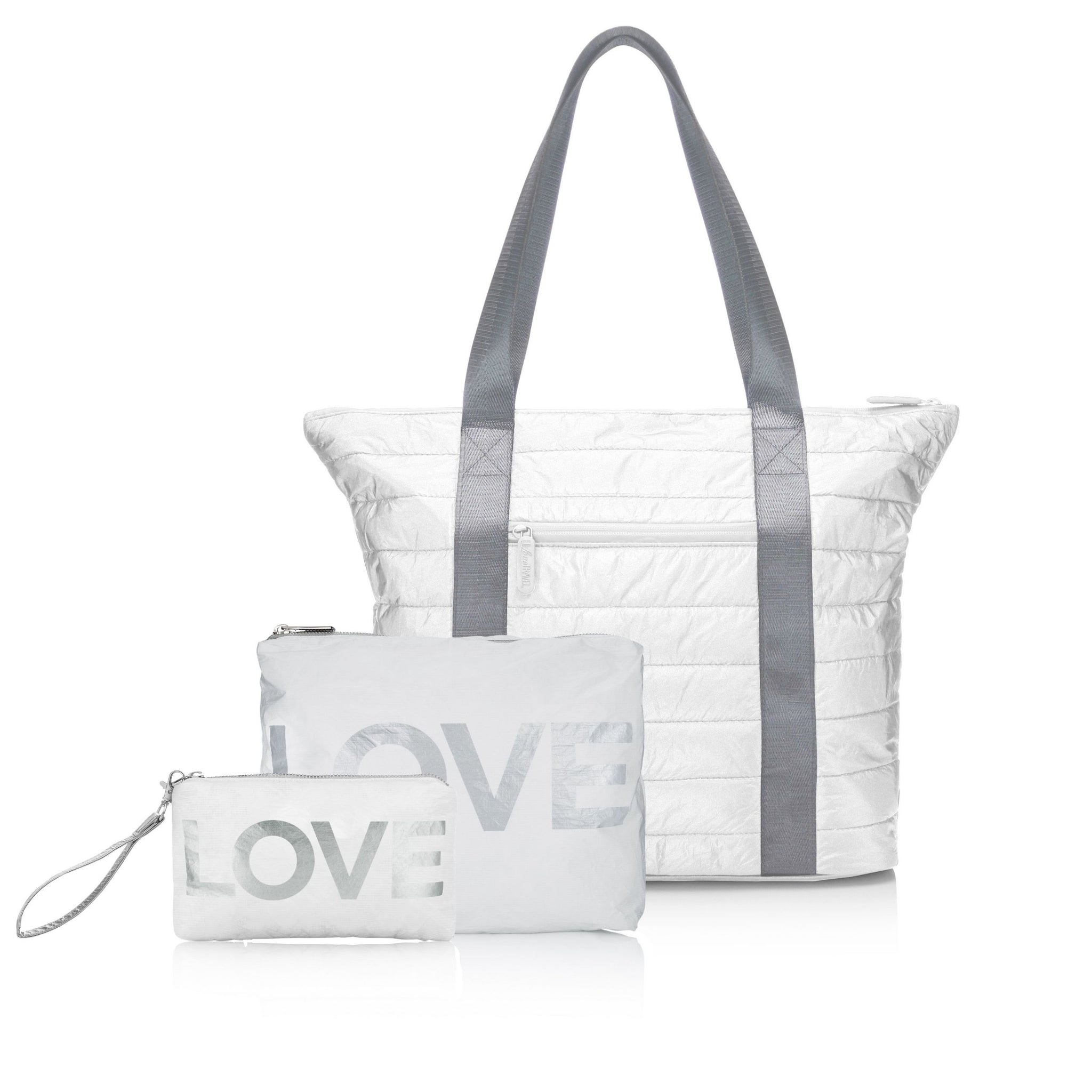 Set of Three Travel Packs - Everyday Tote Set in Shimmer White