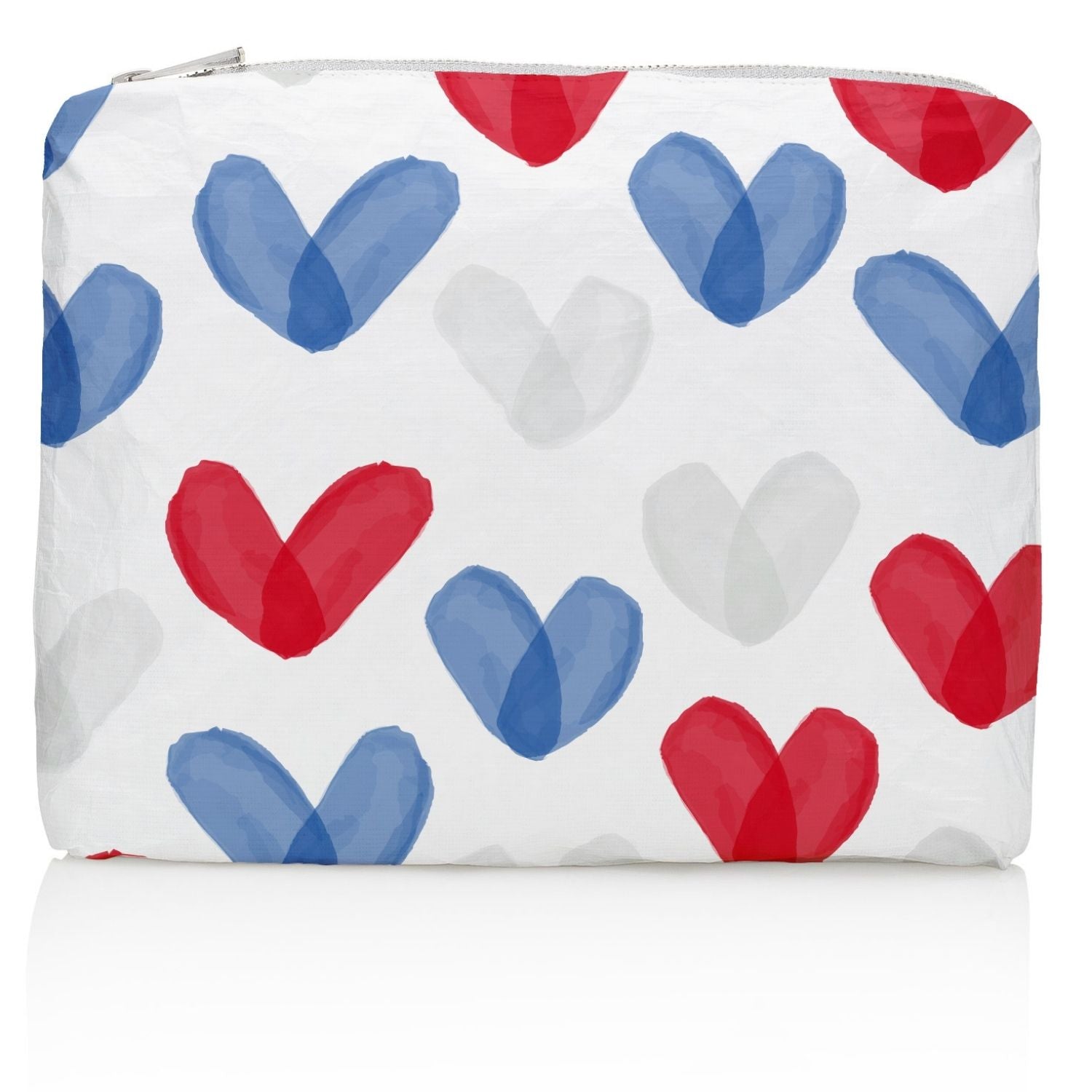 Medium Zipper Pack in the "Language of Love" Red, White, & Blue Heart Print