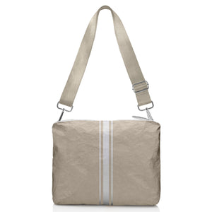Crossbody Purse in Golden Shimmer Beige with Silver Stripes