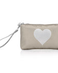Zip Wristlet - Golden Shimmer Beige with Silver Heart