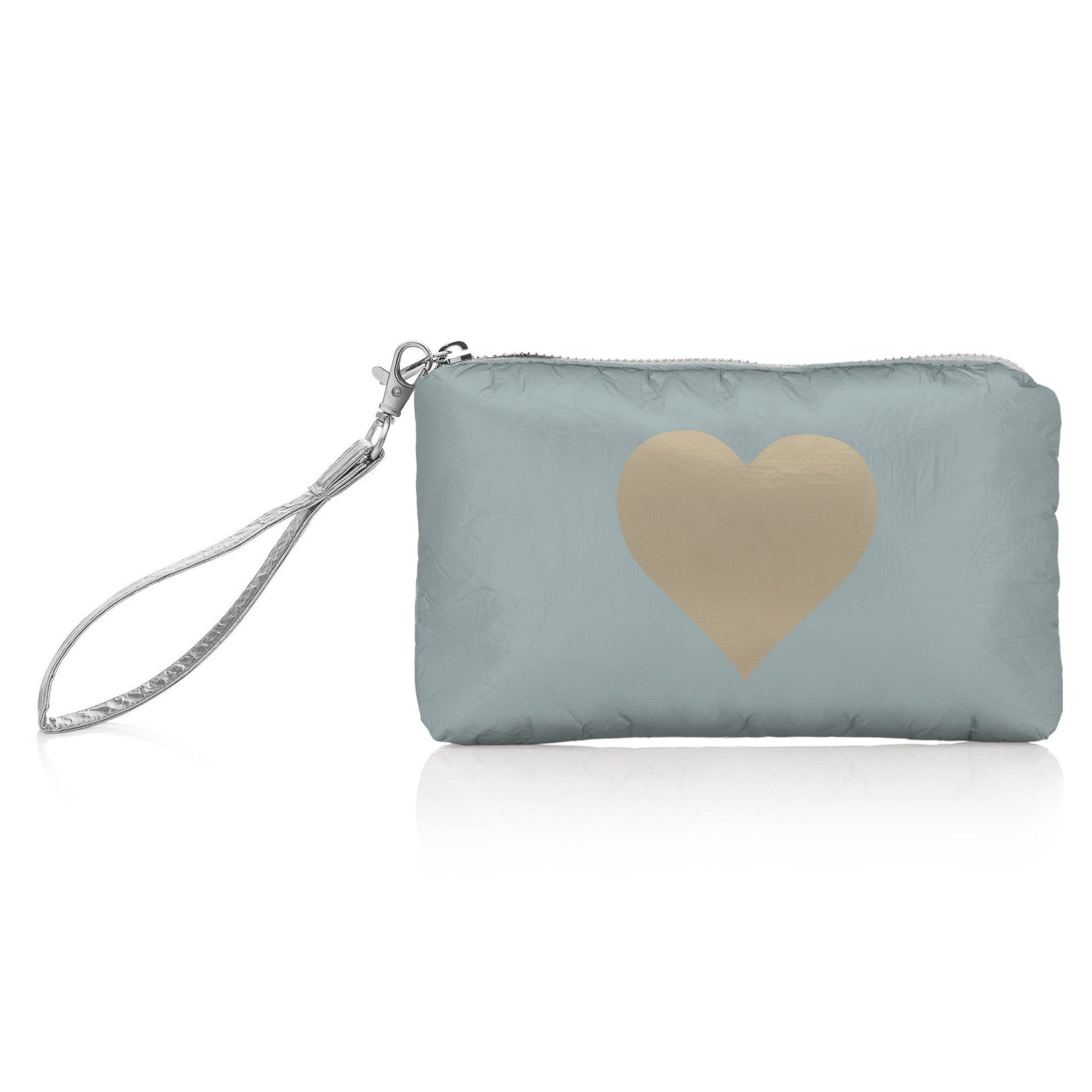 Zip Wristlet - Shimmer Gray with Golden Heart