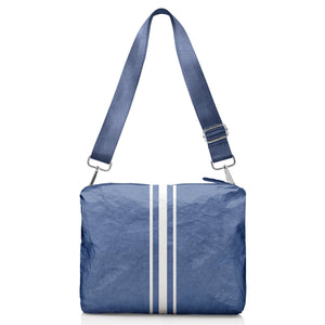 Crossbody Purse in Shimmer Navy with White Stripes