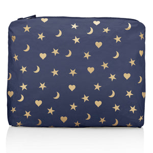 Medium Zipper Pack in Matte Navy with Gold Heart, Moon, & Stars