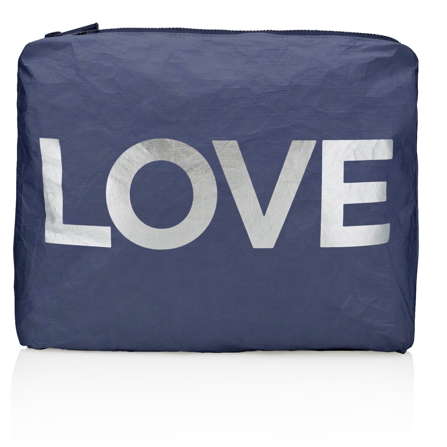 Medium Zipper Pack in Shimmer Navy with Silver "LOVE"