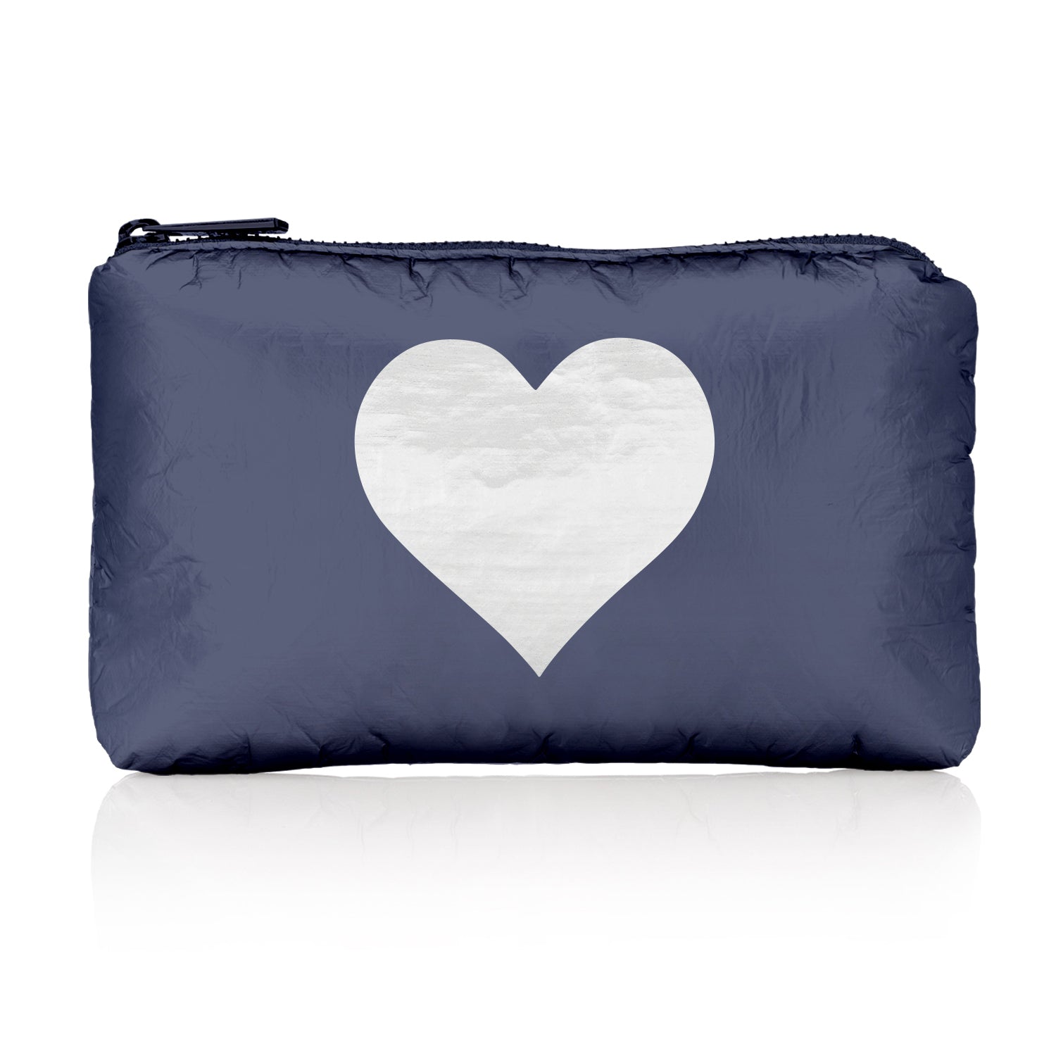 Mini Zipper Pack in Shimmer Navy with Silver Heart