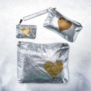 Set of Three Travel Packs in Silver with Gold Heart
