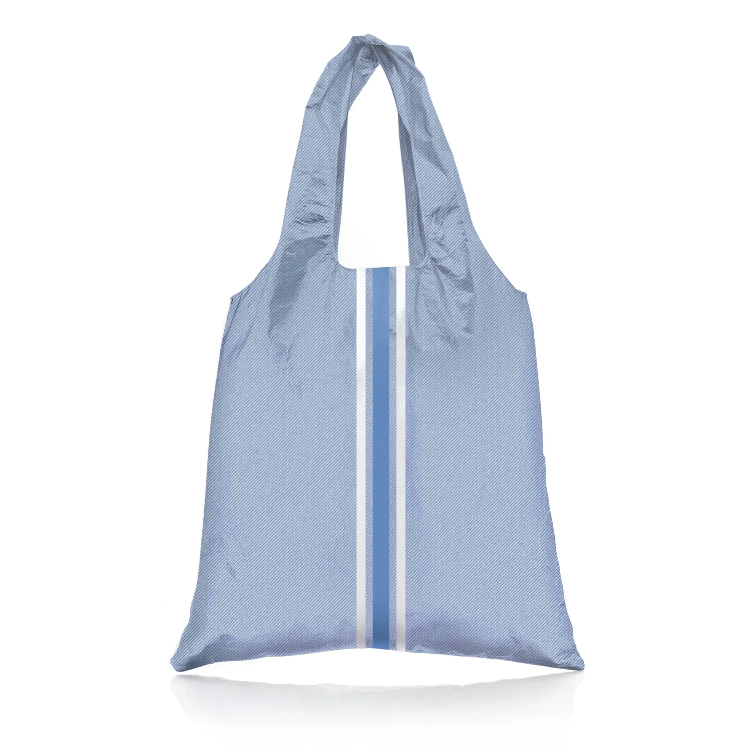 Carryall Tote Bag with Pocket in Denim with White and Blue Stripe