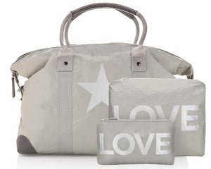 Duffle Bag light gray star Zipper Pouch set of two light gray LOVE 