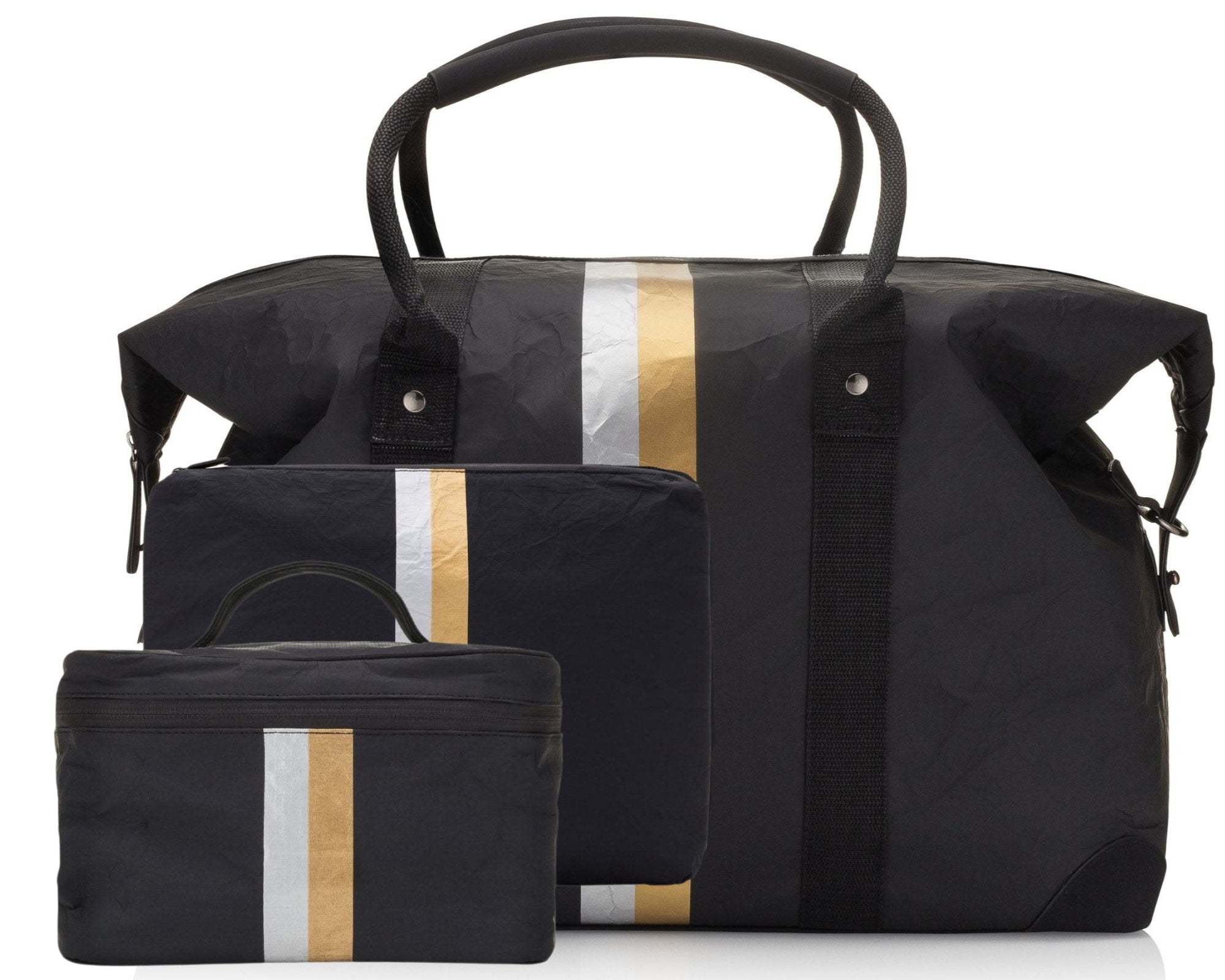 The Weekender Set in Black with Silver and Gold Stripes