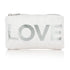 Mini padded zipper pack in shimmer white with silver "LOVE"
