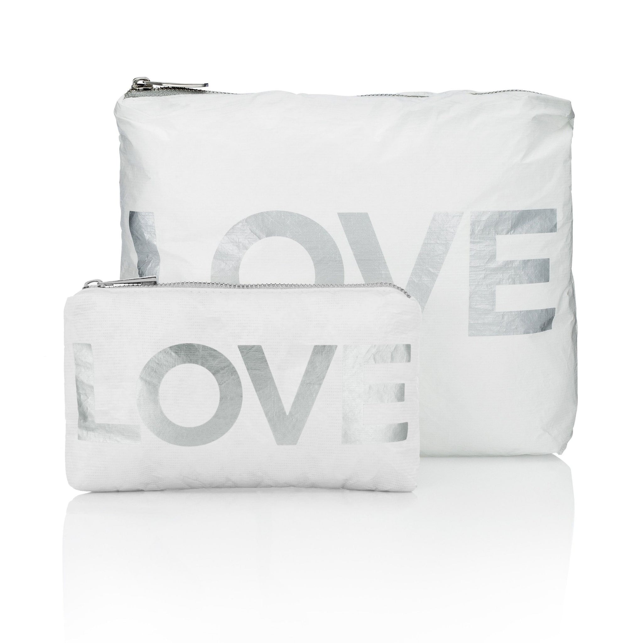 Set of two organizational packs in shimmer white with silver "LOVE"