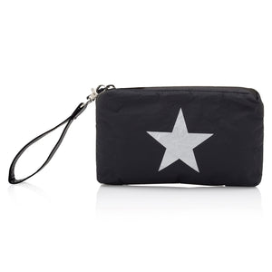 Zip Wristlet in Black with Silver Star