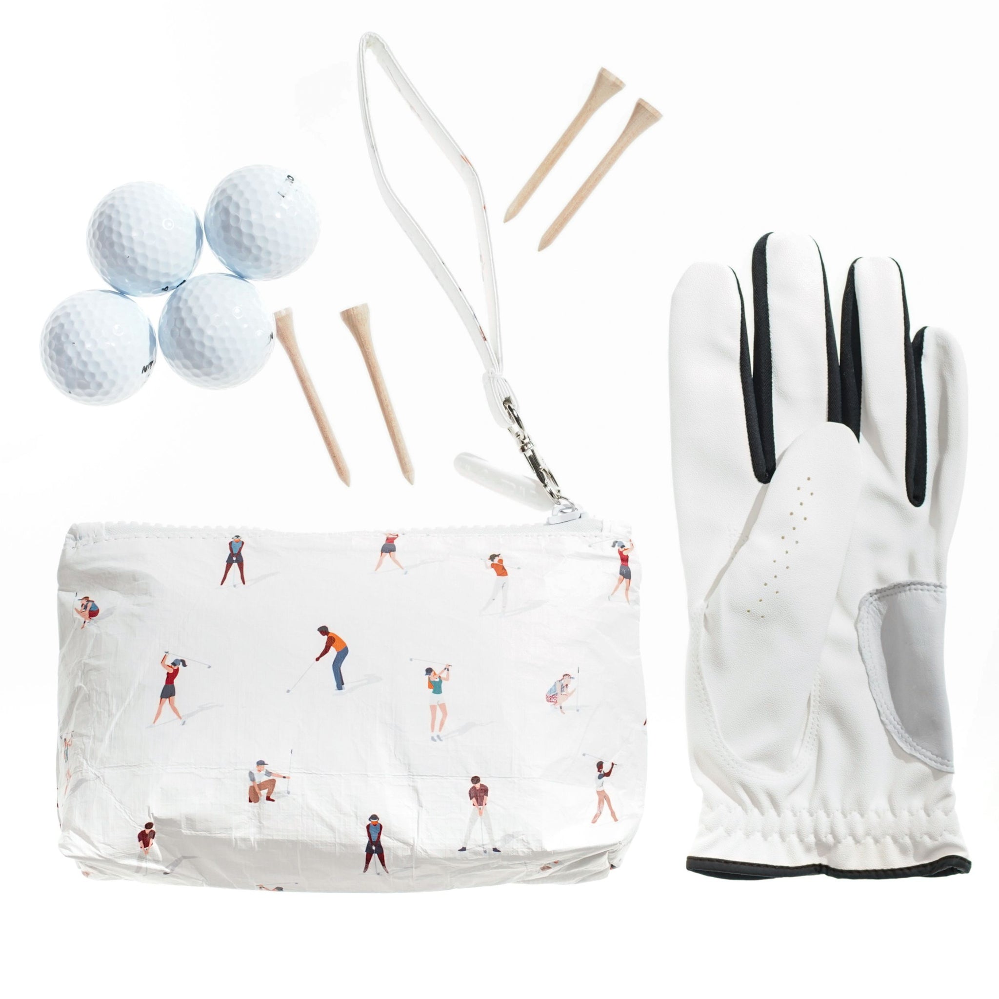 golf wristlet fits gloves, tees and golf balls
