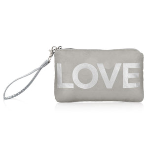 Zip Wristlet in Earth Gray with Silver "LOVE"
