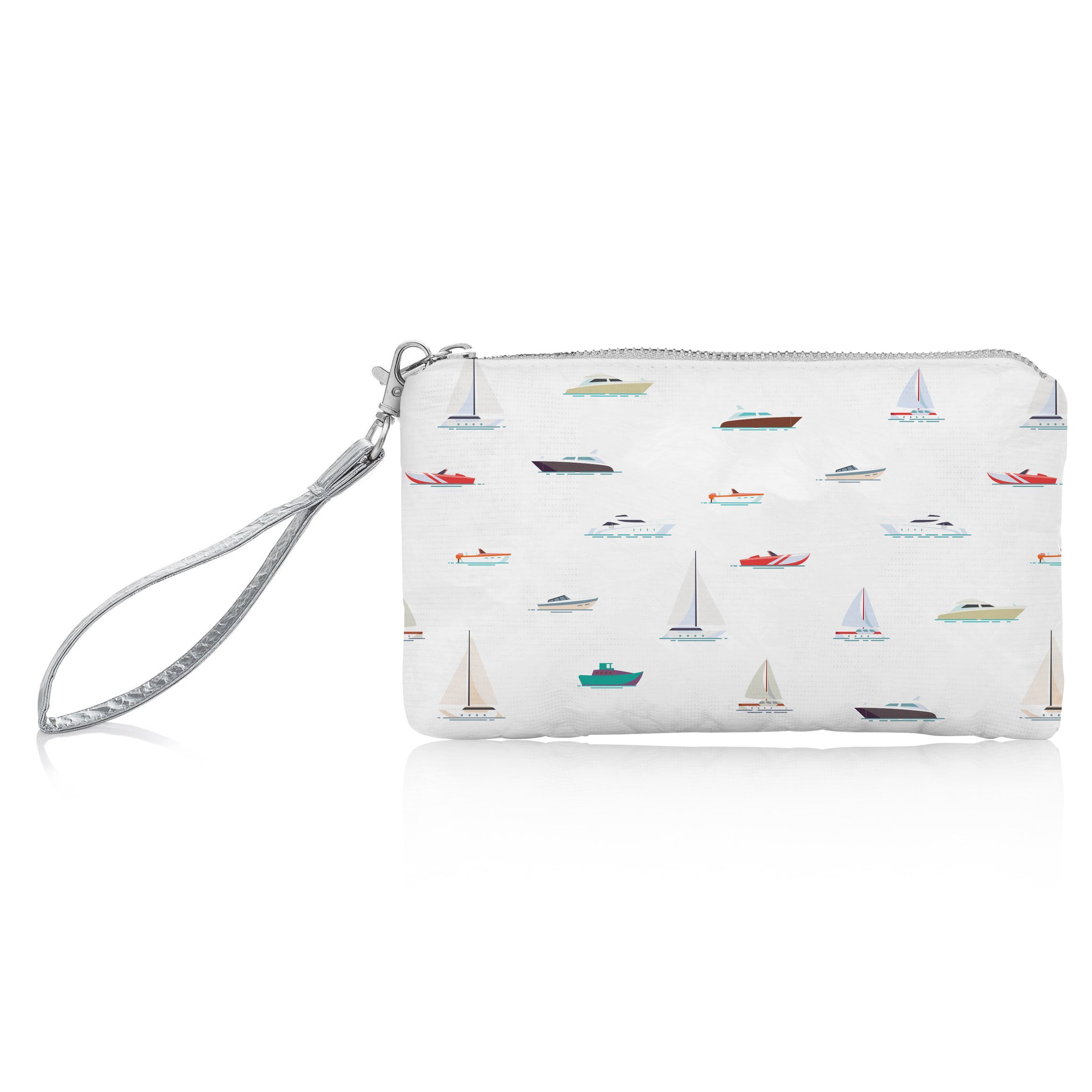 sailboat and motorboat patter on zip wristlet