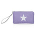 Zip wristlet in shimmer purple with silver star on white background