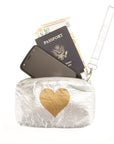 Zip Wristlet in Silver with Gold Heart