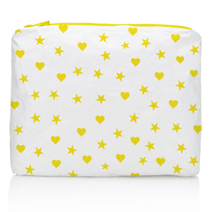 Medium Zipper Pack in Shimmer White with Sunshine Yellow Heart, Moon & Stars