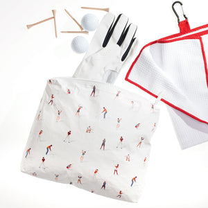 water resistant fabric zipper pouch in golfers pattern