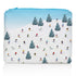 Medium zipper pouch with skiers and snowboarders skiing down a mountain with blue sky