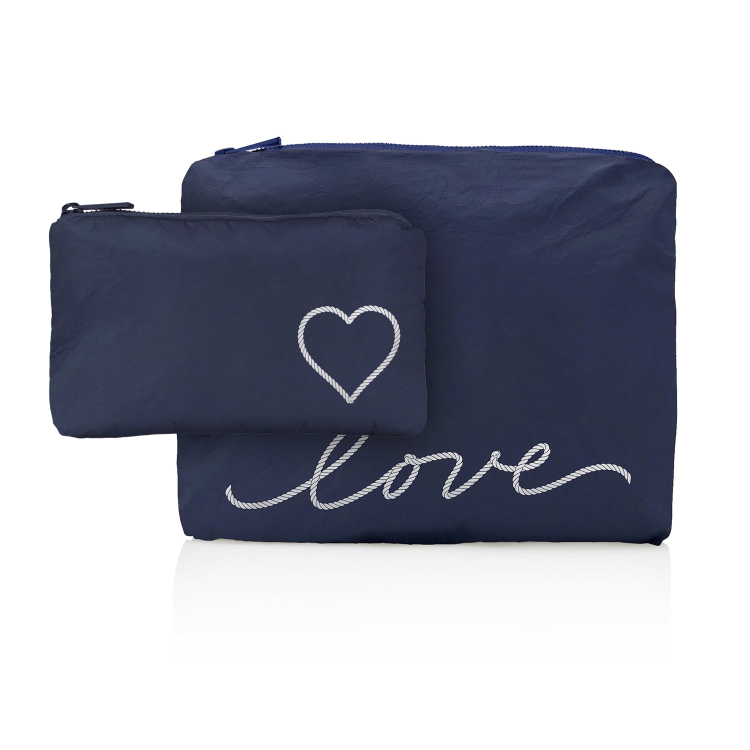 zipper pack set in navy with heart and love nautical rope