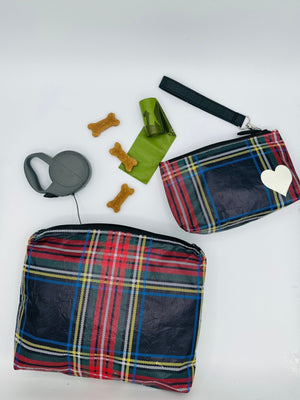 Medium and mini zipper pouch in holiday plaid pattern