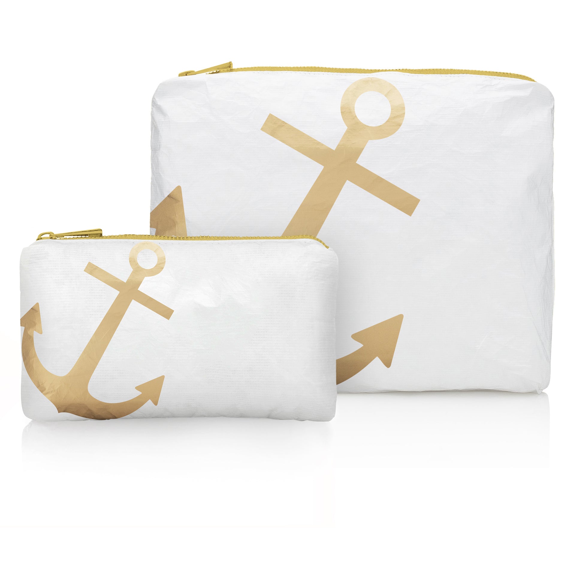 white zipper pack set with gold anchors