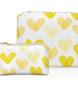 Set of two pouch set in language of love sunshine yellow heart print on white background