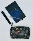 galaxy fabric wristlet with zipper
