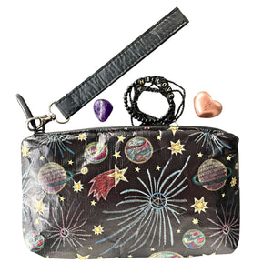 cosmic zipper pack with wrist strap
