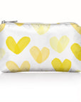 Mini Zipper Pouch with yellow heart print on white background.